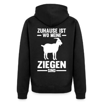Zuhause ist wo meine Ziegen sind - Unisex Premium Bio Zip Hoodie - Schwarz - Hinten - Nico (187cm)