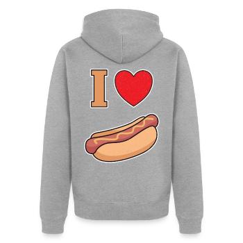 Ich Liebe Bockwurst mit Senf - Unisex Premium Bio Zip Hoodie - Grau meliert - Hinten - Nico (187cm)