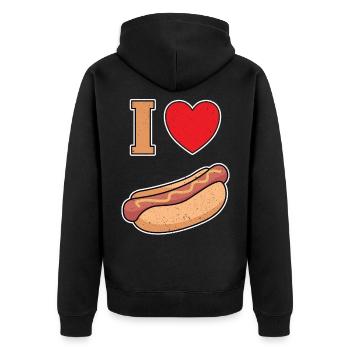Ich Liebe Bockwurst mit Senf - Unisex Premium Bio Zip Hoodie - Schwarz - Hinten - Nico (187cm)