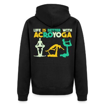 Savasana Acroyoga Retro Acro Yoga - Unisex Premium Bio Zip Hoodie - Schwarz - Hinten - Nico (187cm)