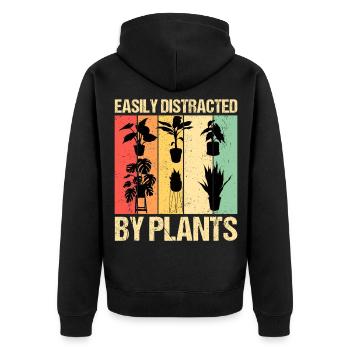 Easily Distracted By Plants Pflanzen - Unisex Premium Bio Zip Hoodie - Schwarz - Hinten - Nico (187cm)