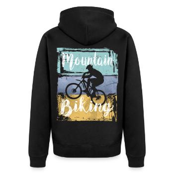 Mountainbiken Vintage Retro Mountainbike - Unisex Premium Bio Zip Hoodie - Schwarz - Hinten - Nico (187cm)