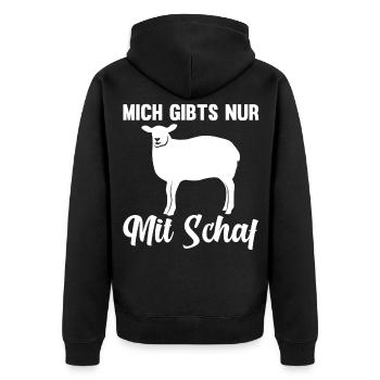 Mich gibt’s nur mit Schaf - Unisex Premium Bio Zip Hoodie - Schwarz - Hinten - Nico (187cm)