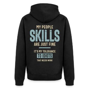 Meine Fähigkeiten sind fein lustiger Sarkasmus - Unisex Premium Bio Zip Hoodie - Schwarz - Hinten - Nico (187cm)