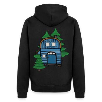 Freak Naturliebhaber Bauwagen Camping Haus Hütte - Unisex Premium Bio Zip Hoodie - Schwarz - Hinten - Nico (187cm)