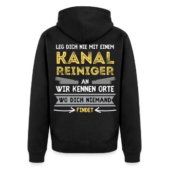 KANALREINIGER Spruch zur Kanalreinigung - Unisex Premium Bio Zip Hoodie - Schwarz - Hinten - Nico (187cm)