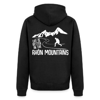 Rhön Wandern Wald Rhöner Berge - Unisex Premium Bio Zip Hoodie - Schwarz - Hinten - Nico (187cm)