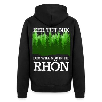Rhön Wandern Der tut nix Rhöner Berge - Unisex Premium Bio Zip Hoodie - Schwarz - Hinten - Nico (187cm)