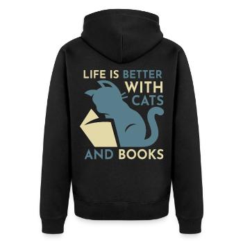 La vie est meilleure avec les chats et les livres - Cat Book - Veste à capuche bio Premium Unisexe - noir - Dos - Nico (187cm)