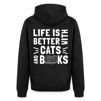 La vie est meilleure avec les chats et les livres - Cat Book - Veste à capuche bio Premium Unisexe - noir - Dos - Nico (187cm)