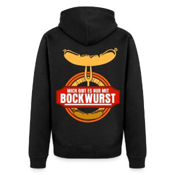 Bockwurst Wurst Würstchen Bratwurst - Unisex Premium Bio Zip Hoodie - Schwarz - Hinten - Nico (187cm)