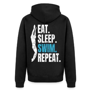 Eat Sleep Swim Repeat - Schwimmen Schwimmer - Unisex Premium Bio Zip Hoodie - Schwarz - Hinten - Nico (187cm)