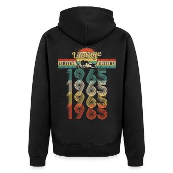Anniversaire Né 1965 Millésime Année de naissance 1965 - Veste à capuche bio Premium Unisexe - noir - Dos - Nico (187cm)