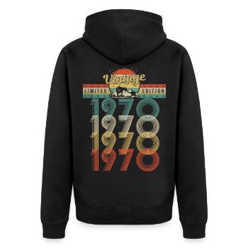Anniversaire Né 1970 Millésime Année de naissance 1970 - Veste à capuche bio Premium Unisexe - noir - Dos - Nico (187cm)