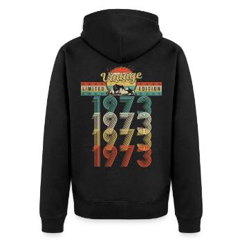 Anniversaire Né 1973 Millésime Année de naissance 1973 - Veste à capuche bio Premium Unisexe - noir - Dos - Nico (187cm)
