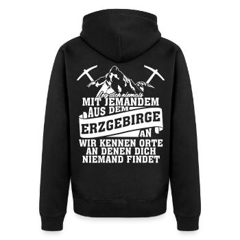 Erzgebirge Wandern Witz Erzgebirger - Unisex Premium Bio Zip Hoodie - Schwarz - Hinten - Nico (187cm)