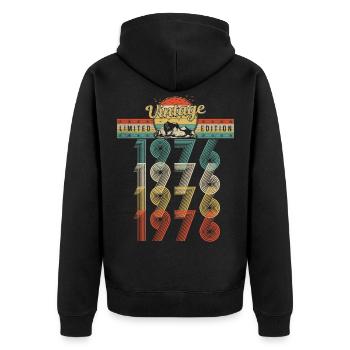Anniversaire Né 1976 Millésime Année de naissance 1976 - Veste à capuche bio Premium Unisexe - noir - Dos - Nico (187cm)