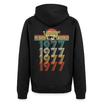 Anniversaire Né 1977 Millésime Année de naissance 1977 - Veste à capuche bio Premium Unisexe - noir - Dos - Nico (187cm)