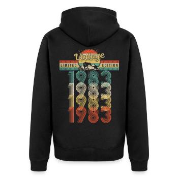 Geburtstag Jahrgang 1983 Vintage Geburtsjahr 1983 - Unisex Premium Bio Zip Hoodie - Schwarz - Hinten - Nico (187cm)