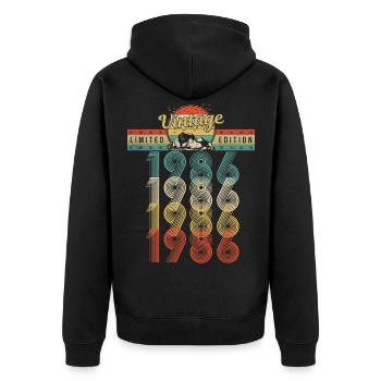 Geburtstag Jahrgang 1986 Vintage Geburtsjahr 1986 - Unisex Premium Bio Zip Hoodie - Schwarz - Hinten - Nico (187cm)