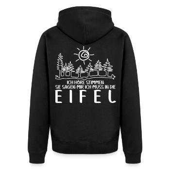 Eifel Eifeler Ich höre Stimmen Eifler - Unisex Premium Bio Zip Hoodie - Schwarz - Hinten - Nico (187cm)