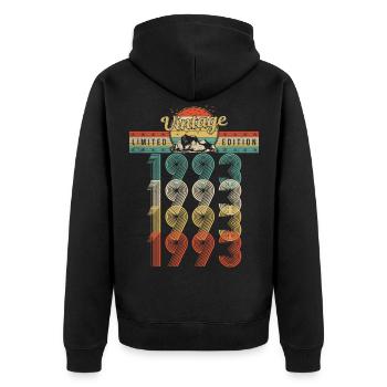 Anniversaire Né 1993 Millésime Année de naissance 1993 - Veste à capuche bio Premium Unisexe - noir - Dos - Nico (187cm)