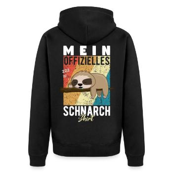 Mein Schnarchshirt Schlafshirt Faultier Retro - Unisex Premium Bio Zip Hoodie - Schwarz - Hinten - Nico (187cm)