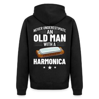 Mundharmonika Harmonica Spieler Lektionen Anfänger - Unisex Premium Bio Zip Hoodie - Schwarz - Hinten - Nico (187cm)