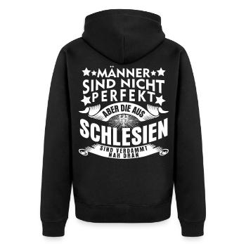 Schlesien Witz Oberschlesien Schlesier - Unisex Premium Bio Zip Hoodie - Schwarz - Hinten - Nico (187cm)