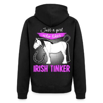 Irish Tinker Pferd Reiterin Pferde - Unisex Premium Bio Zip Hoodie - Schwarz - Hinten - Nico (187cm)