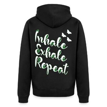 Inhale Exhale repeat yoga meditation - Unisex Premium Organic Zip Hoodie - black - Back - Nico (187cm)