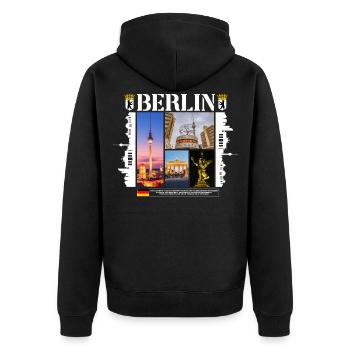 Berlin Deutschland Stadt Skyline Heimat Liebe - Unisex Premium Bio Zip Hoodie - Schwarz - Hinten - Nico (187cm)