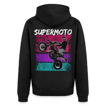 Supermoto / Supermotard / Supermoto Wheelie - Unisex Premium Organic Zip Hoodie - black - Back - Nico (187cm)