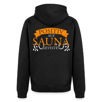 Sauna Witz Saunist Wellness Saunieren - Unisex Premium Bio Zip Hoodie - Schwarz - Hinten - Nico (187cm)