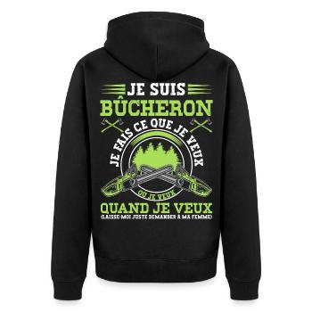 Drôle Bûcheron Homme Mari Bucheronnage Travail Du - Veste à capuche bio Premium Unisexe - noir - Dos - Nico (187cm)