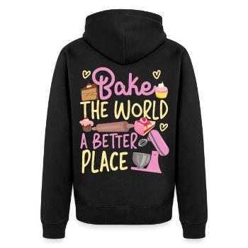 Bake Baking Beater Bake The World - Unisex Premium Bio Zip Hoodie - Schwarz - Hinten - Nico (187cm)