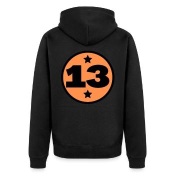 13 Dreizehn Black Orange Circle Geburtstag - Unisex Premium Bio Zip Hoodie - Schwarz - Hinten - Nico (187cm)