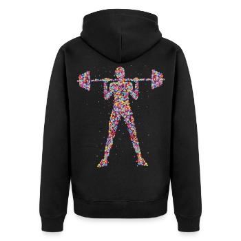 Gewichte Bodybuilding Fitness - Unisex Premium Bio Zip Hoodie - Schwarz - Hinten - Nico (187cm)