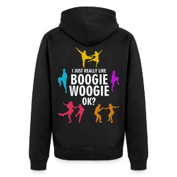 Boogie Woogie Ich mag Boogie-Woogie - Unisex Premium Bio Zip Hoodie - Schwarz - Hinten - Nico (187cm)