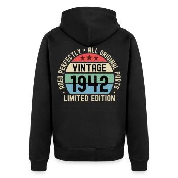 80e anniversaire 80 ans né en 1942 - Veste à capuche bio Premium Unisexe - noir - Dos - Nico (187cm)