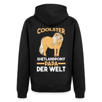 Pferde Papa Vater Vatertag Shetlandpony Pferd Rei - Unisex Premium Bio Zip Hoodie - Schwarz - Hinten - Nico (187cm)