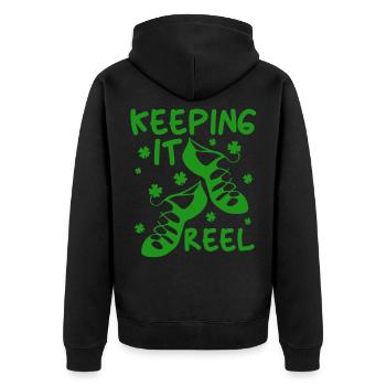 Irland Tanzen Stepptanz Keep It Reel Girls - Unisex Premium Bio Zip Hoodie - Schwarz - Hinten - Nico (187cm)