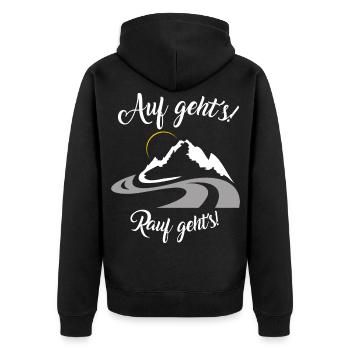 Motoradfahrer Geschenk mit Spruch - Unisex Premium Bio Zip Hoodie - Schwarz - Hinten - Nico (187cm)
