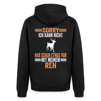 Rehliebhaber Rehe Reh - Unisex Premium Bio Zip Hoodie - Schwarz - Hinten - Nico (187cm)