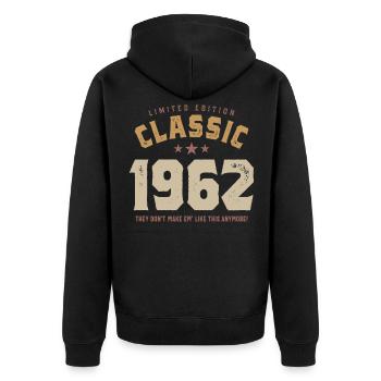 Classic 1962 - 60. Geburtstag Retro Vintage - Unisex Premium Bio Zip Hoodie - Schwarz - Hinten - Nico (187cm)
