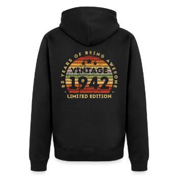 80. Geburtstag 80 Jahre Jahrgang 1942 - Unisex Premium Bio Zip Hoodie - Schwarz - Hinten - Nico (187cm)