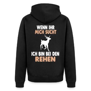 Wald Wildtier Reh - Unisex Premium Bio Zip Hoodie - Schwarz - Hinten - Nico (187cm)