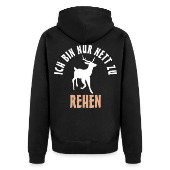 Ich bin nur nett zu Rehen Reh - Unisex Premium Bio Zip Hoodie - Schwarz - Hinten - Nico (187cm)
