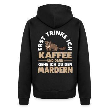 Kaffee Marder - Unisex Premium Bio Zip Hoodie - Schwarz - Hinten - Nico (187cm)