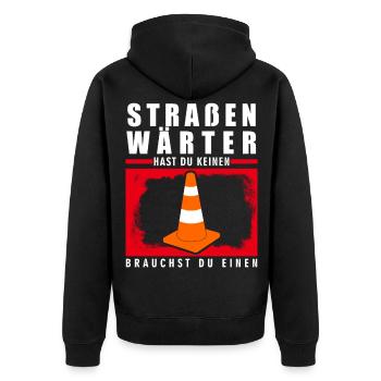 Straßenwärter Witz Straßenmeisterei - Unisex Premium Bio Zip Hoodie - Schwarz - Hinten - Nico (187cm)